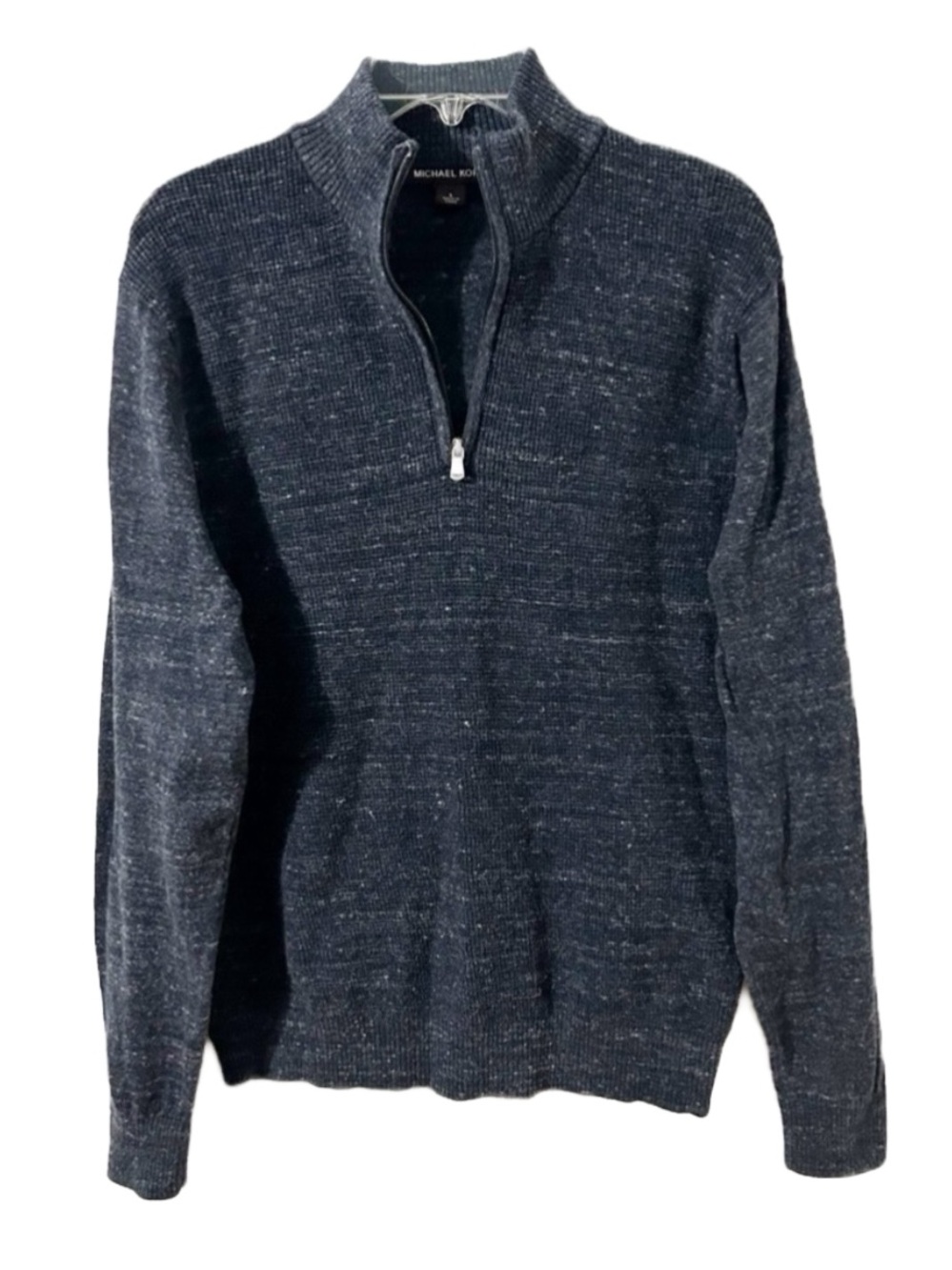 Michael Kors Gray Quarter Zip Sweater Mock Turtleneck Collar Gray White Flecked